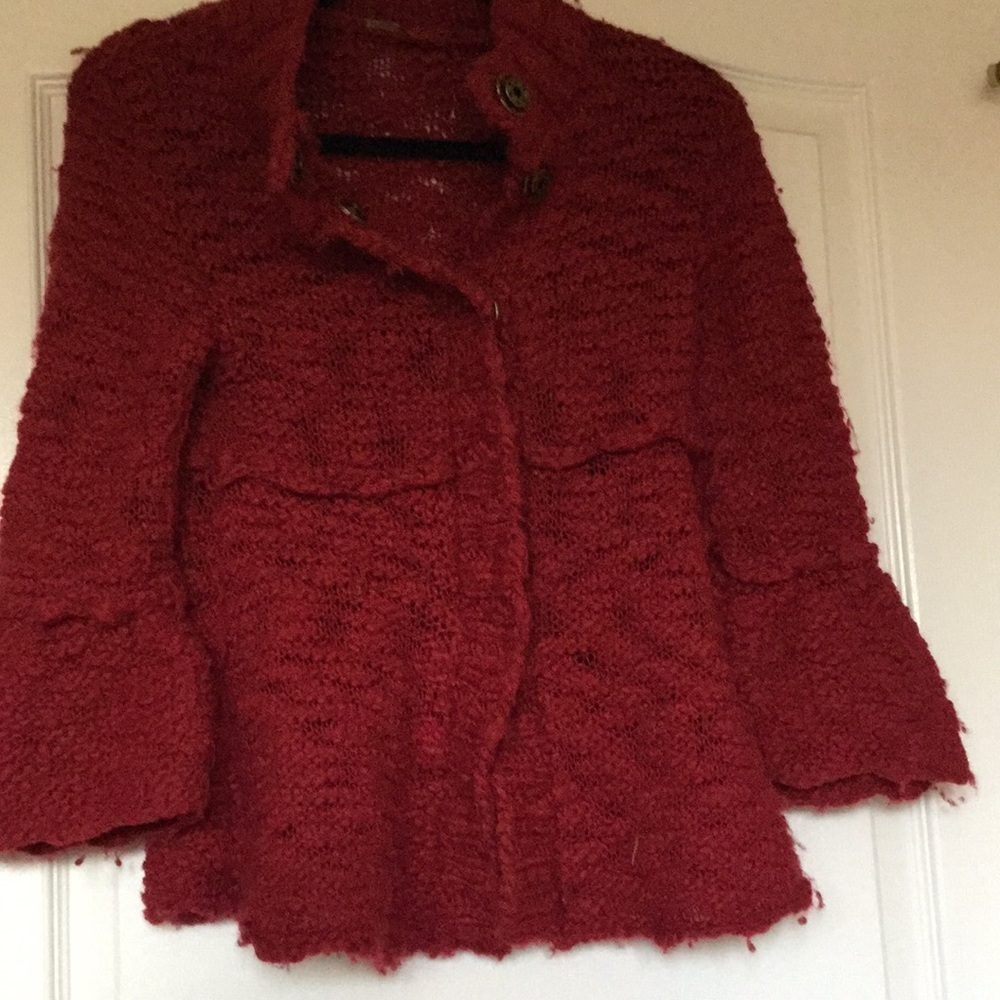 Vintage chunky knit sweater red xs s 4
